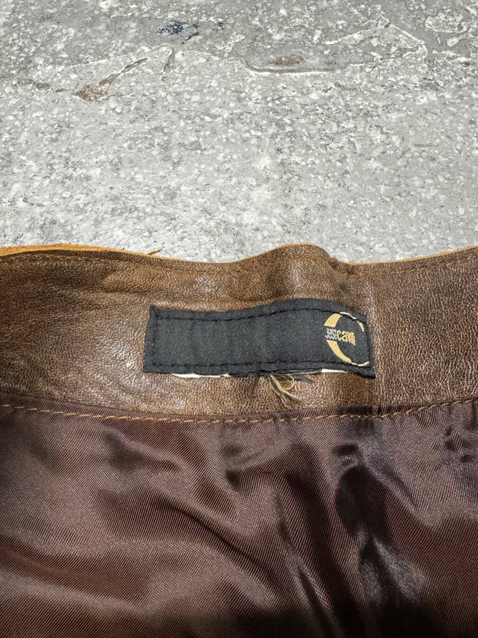 AW2005 Cavalli Asymmetrical Raw Brown Leather Skirt (L) 4