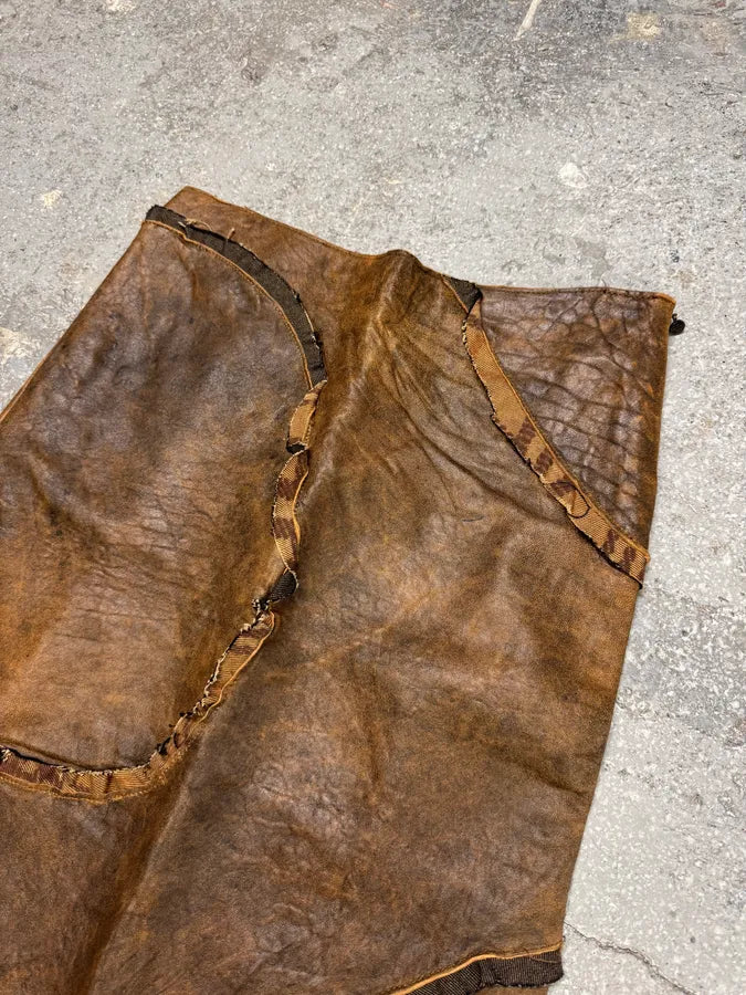 AW2005 Cavalli Asymmetrical Raw Brown Leather Skirt (L) 5