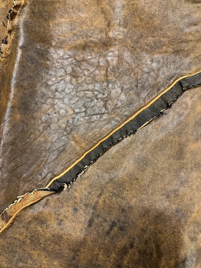 AW2005 Cavalli Asymmetrical Raw Brown Leather Skirt (L) 7