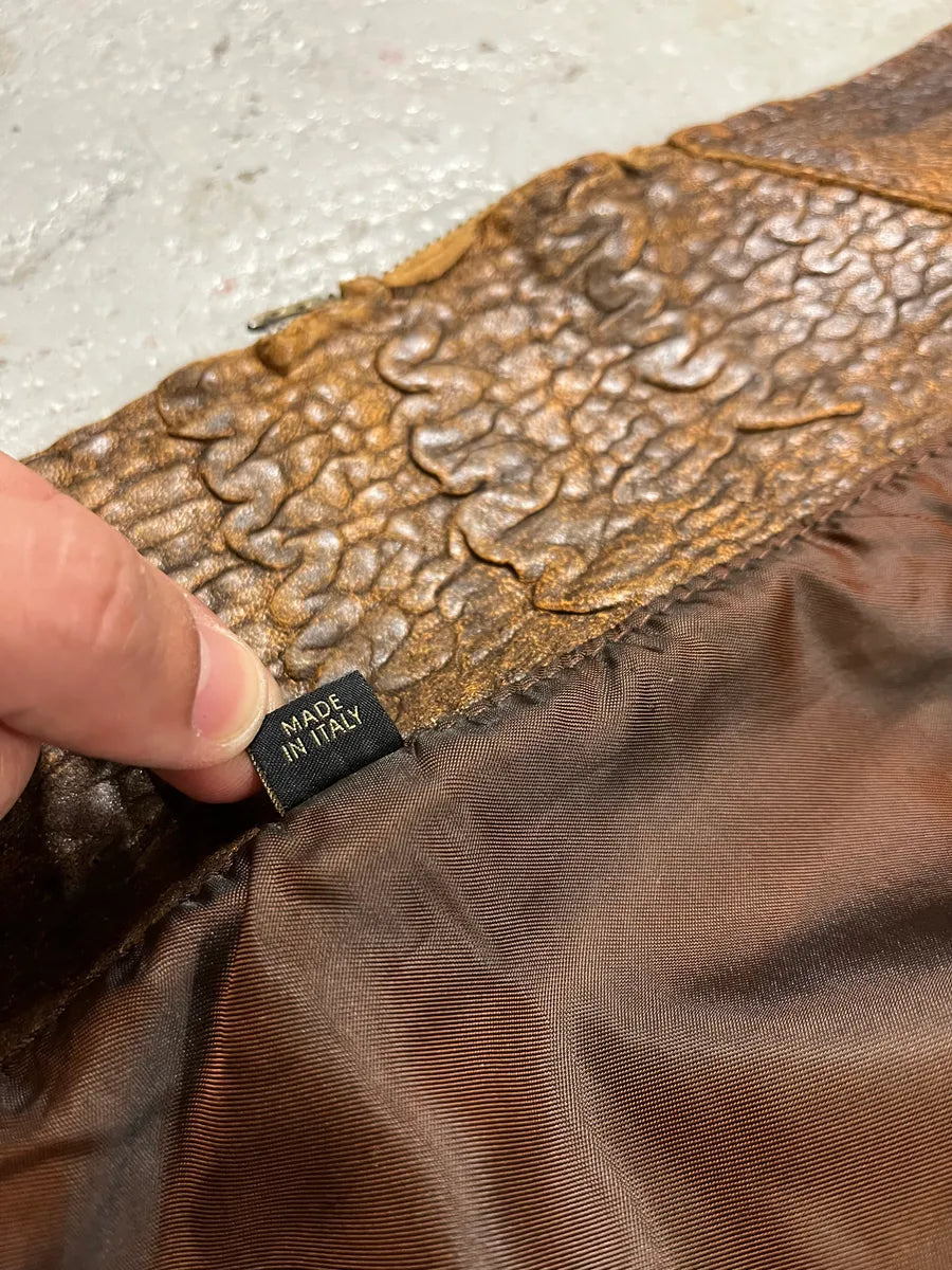 AW2005 Cavalli Asymmetrical Raw Brown Leather Trench Jacket (M) eJgKlQR 11