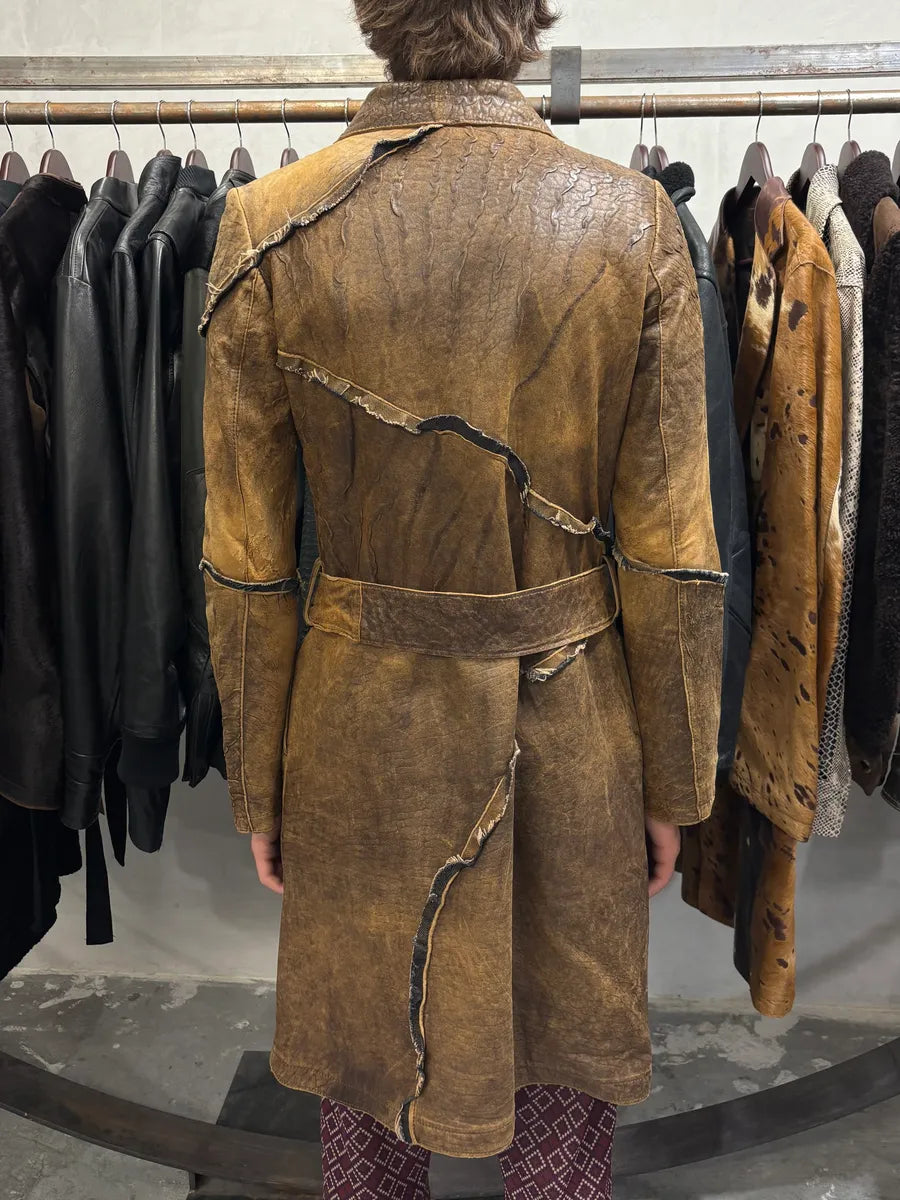 AW2005 Cavalli Asymmetrical Raw Brown Leather Trench Jacket (M) eJgKlQR 2