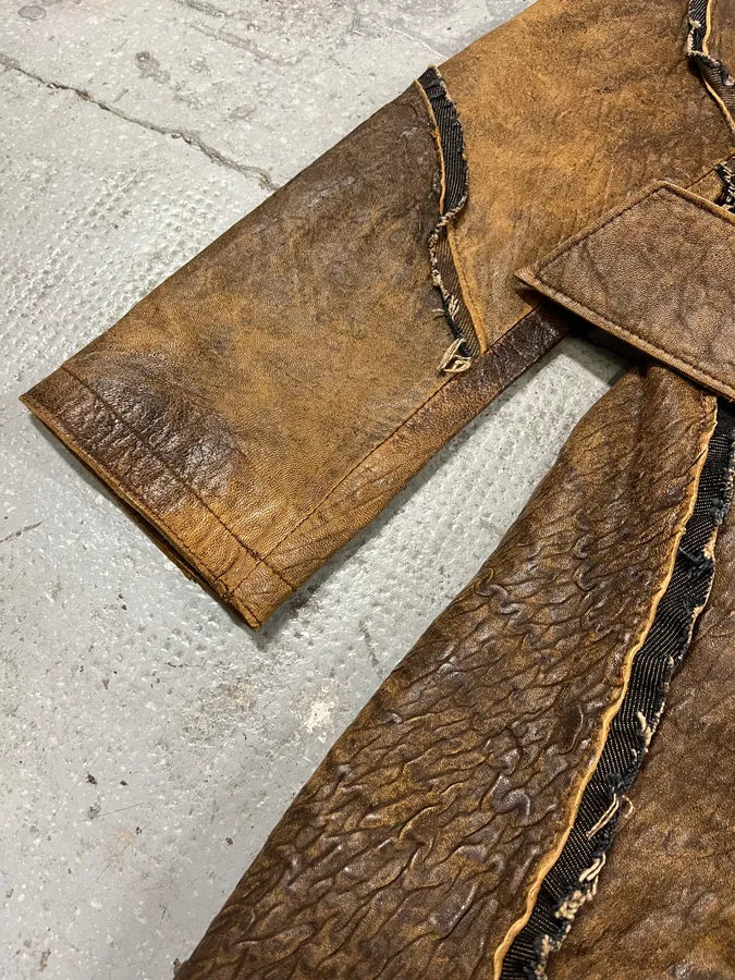 AW2005 Cavalli Asymmetrical Raw Brown Leather Trench Jacket (M) eJgKlQR 5