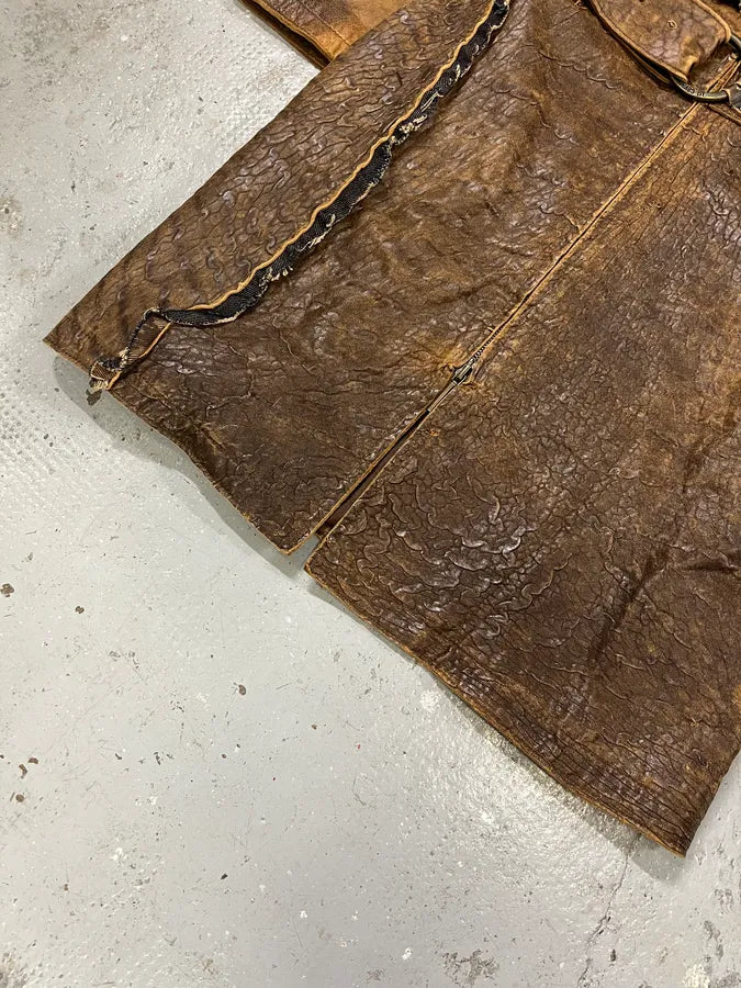 AW2005 Cavalli Asymmetrical Raw Brown Leather Trench Jacket (M) eJgKlQR 6