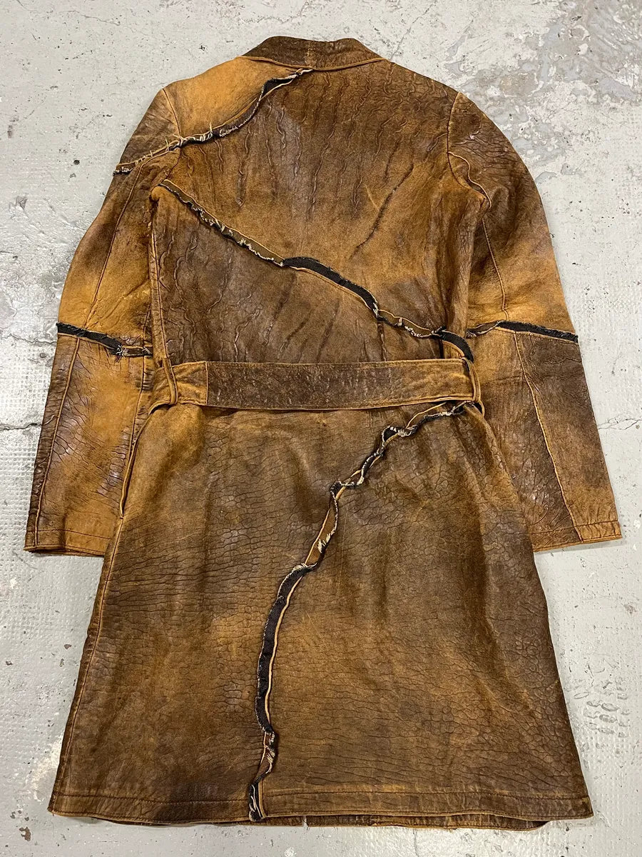 AW2005 Cavalli Asymmetrical Raw Brown Leather Trench Jacket (M) eJgKlQR 7