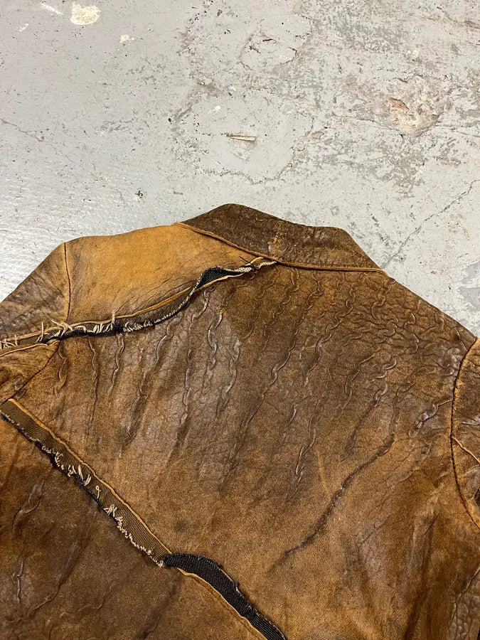 AW2005 Cavalli Asymmetrical Raw Brown Leather Trench Jacket (M) eJgKlQR 8