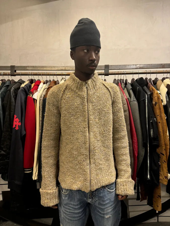AW2005 Cavalli Beige Wool Zip-up Sweater YggNhjt 0
