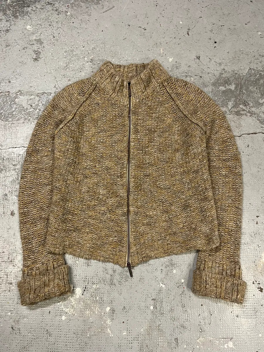 AW2005 Cavalli Beige Wool Zip-up Sweater YggNhjt 1
