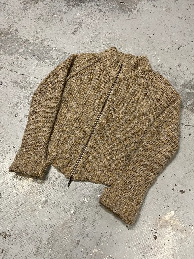 AW2005 Cavalli Beige Wool Zip-up Sweater YggNhjt 3