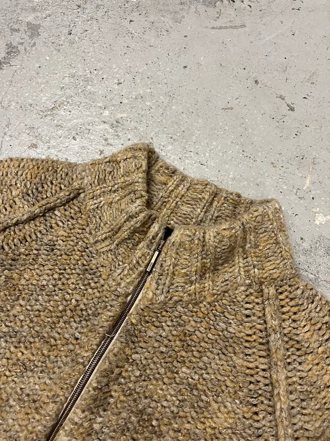 AW2005 Cavalli Beige Wool Zip-up Sweater YggNhjt 4