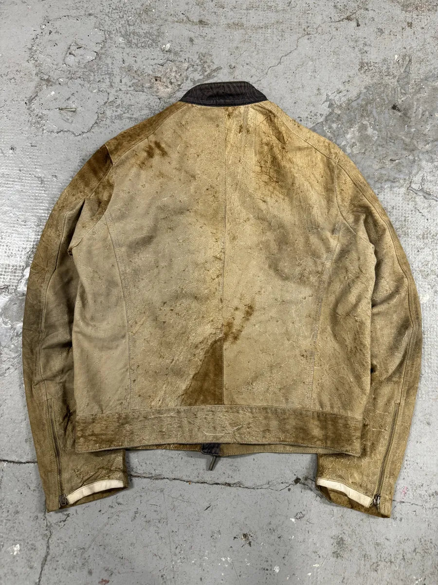 AW2005 Cavalli Biker Beige Faded Suede Leather Jacket (M) 1
