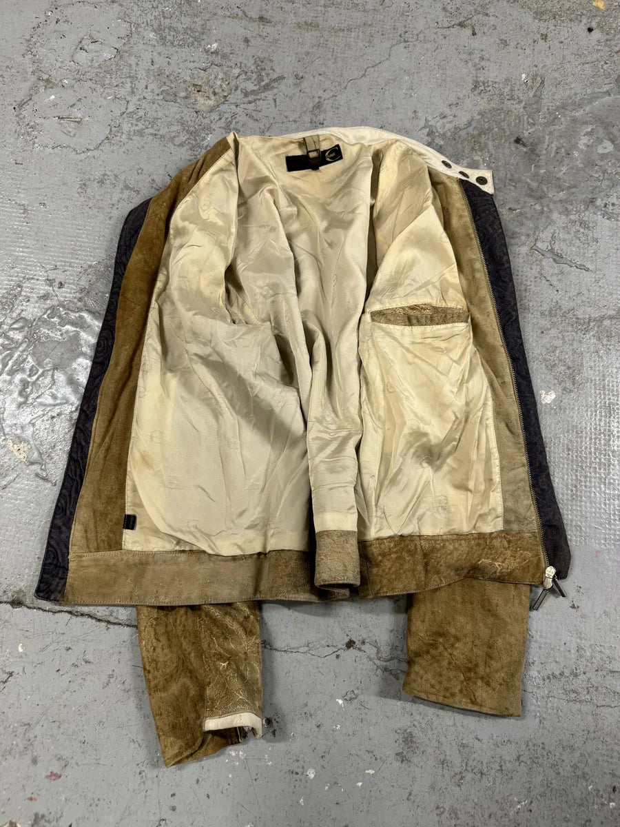 AW2005 Cavalli Biker Beige Faded Suede Leather Jacket (M) 10
