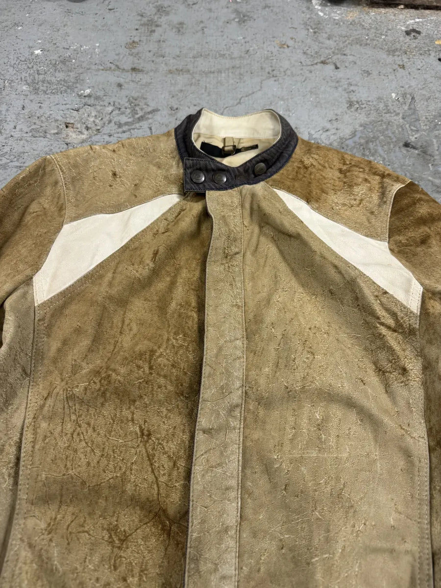 AW2005 Cavalli Biker Beige Faded Suede Leather Jacket (M) 11