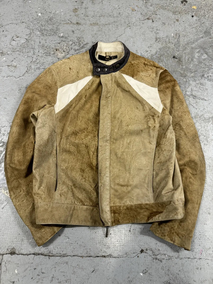 AW2005 Cavalli Biker Beige Faded Suede Leather Jacket (M) 2