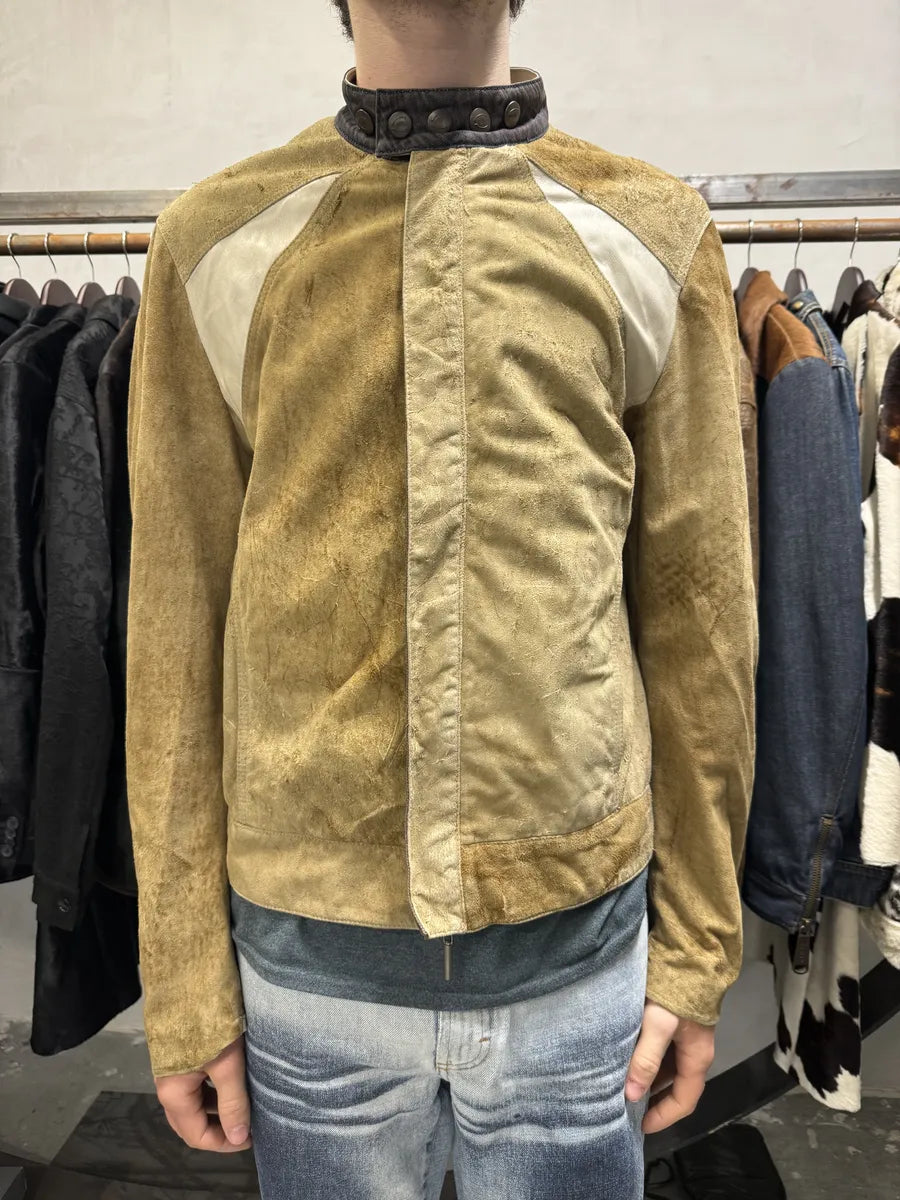 AW2005 Cavalli Biker Beige Faded Suede Leather Jacket (M) 5