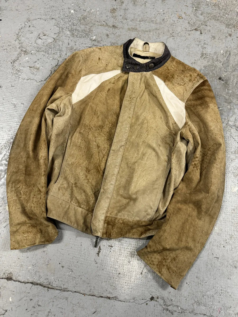 AW2005 Cavalli Biker Beige Faded Suede Leather Jacket (M) 6