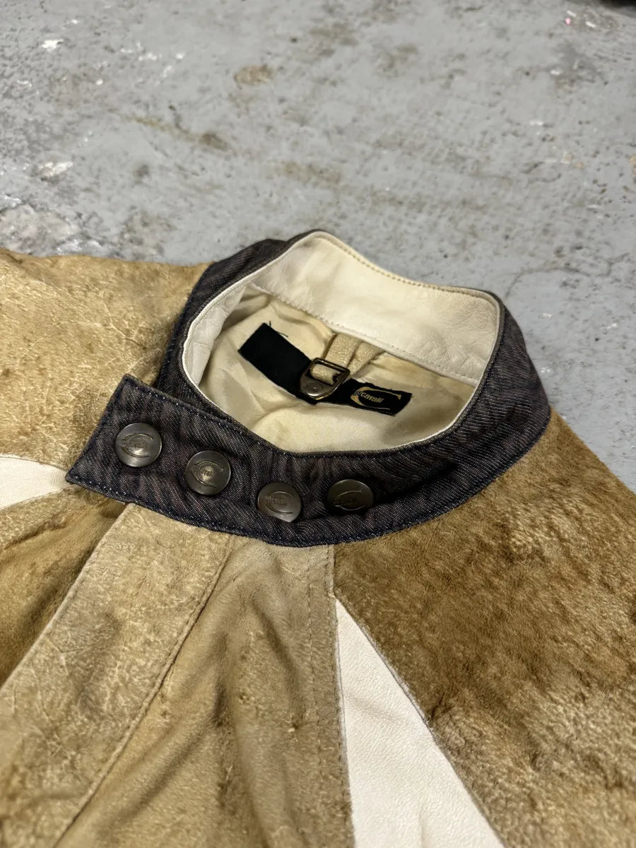 AW2005 Cavalli Biker Beige Faded Suede Leather Jacket (M) 7
