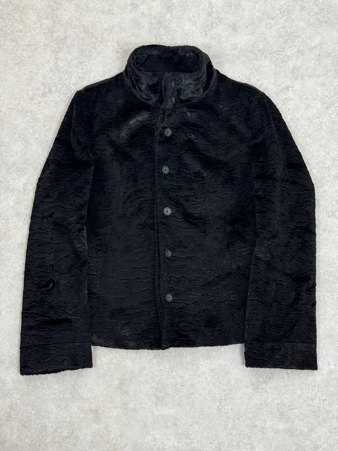 AW2005 Cavalli Black Fur Rebel Biker Buttoned Jacket mTFUYXu 0