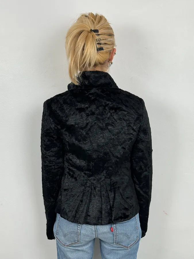 AW2005 Cavalli Black Fur Rebel Biker Buttoned Jacket mTFUYXu 2