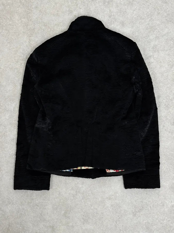 AW2005 Cavalli Black Fur Rebel Biker Buttoned Jacket mTFUYXu 3