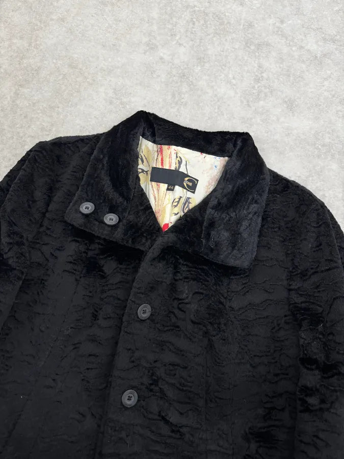 AW2005 Cavalli Black Fur Rebel Biker Buttoned Jacket mTFUYXu 4