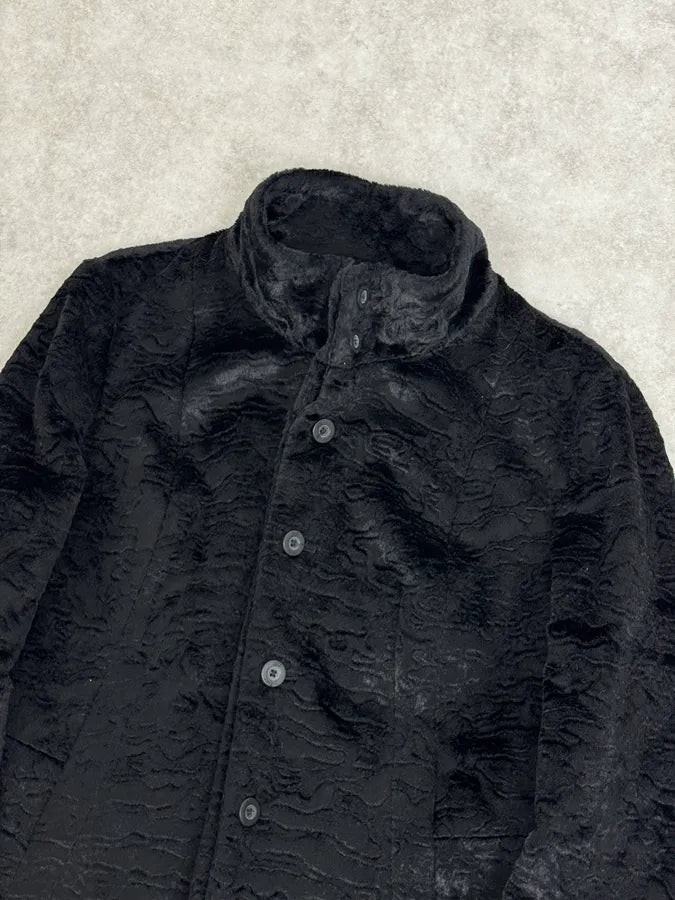 AW2005 Cavalli Black Fur Rebel Biker Buttoned Jacket mTFUYXu 5