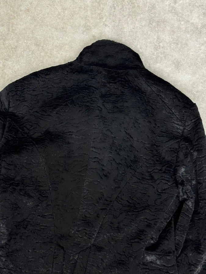 AW2005 Cavalli Black Fur Rebel Biker Buttoned Jacket mTFUYXu 6