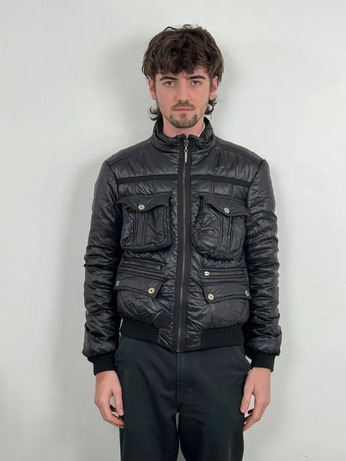 AW2005 Cavalli Black Utility Cargo British Puffer Jacket BqXtppl 1