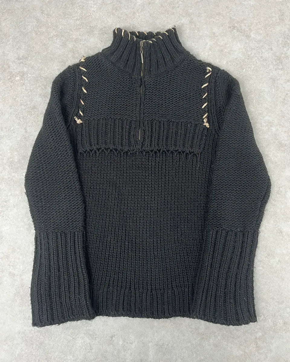 AW2005 Cavalli Black Wool Half-Zip Sweater pkGLpgD 0