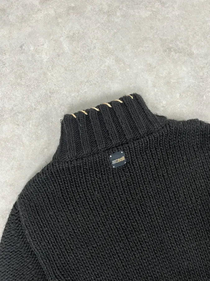 AW2005 Cavalli Black Wool Half-Zip Sweater pkGLpgD 6