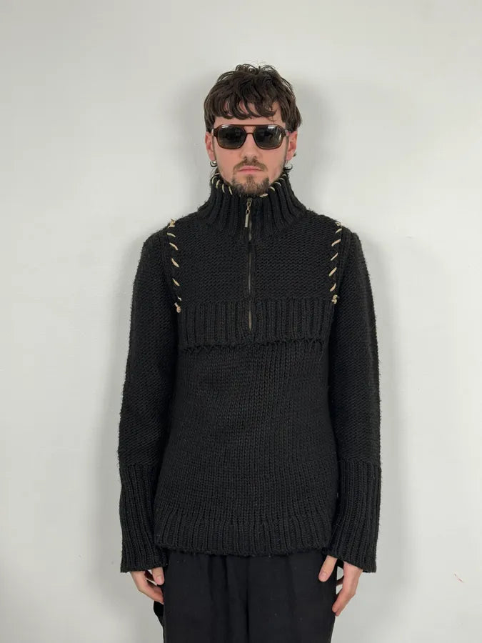 AW2005 Cavalli Black Wool Half-Zip Sweater pkGLpgD 1