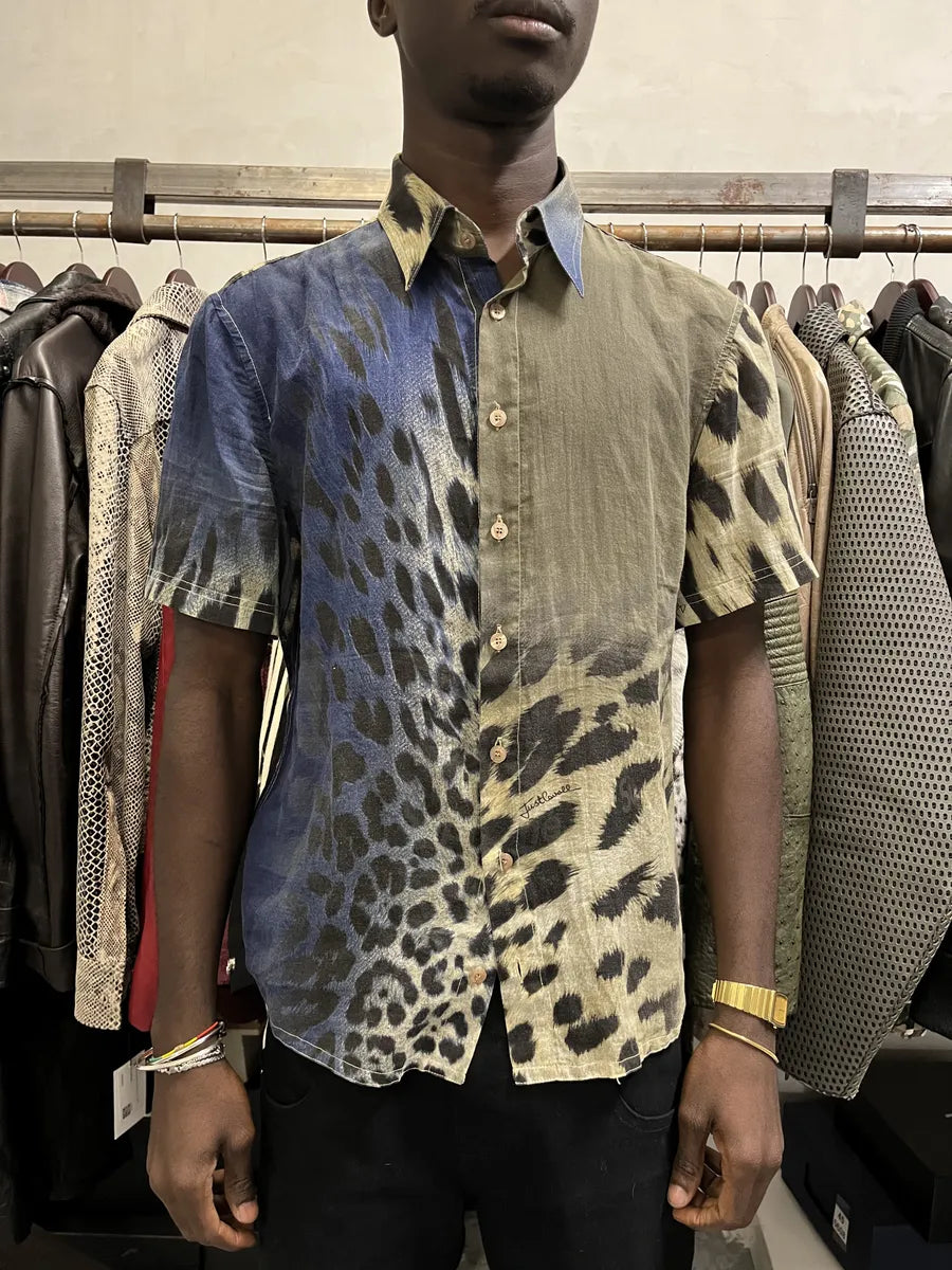 AW2005 Cavalli Blue & Beige Leopard Shirt Vpfbqeb 0