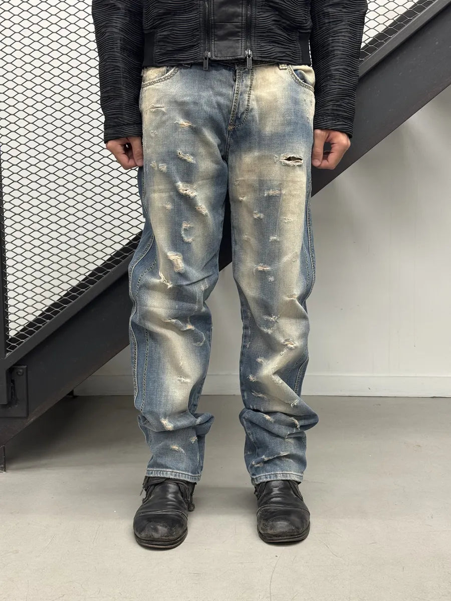 AW2005 Cavalli Blue Distressed Denim Jeans dECrUDc 0
