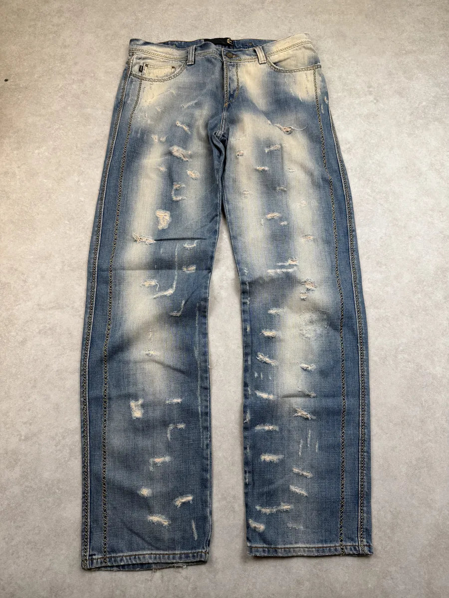 AW2005 Cavalli Blue Distressed Denim Jeans dECrUDc 1