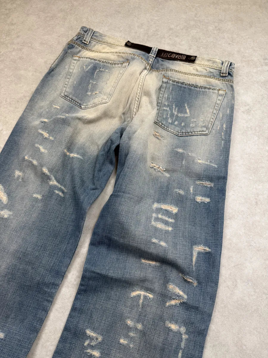 AW2005 Cavalli Blue Distressed Denim Jeans dECrUDc 12