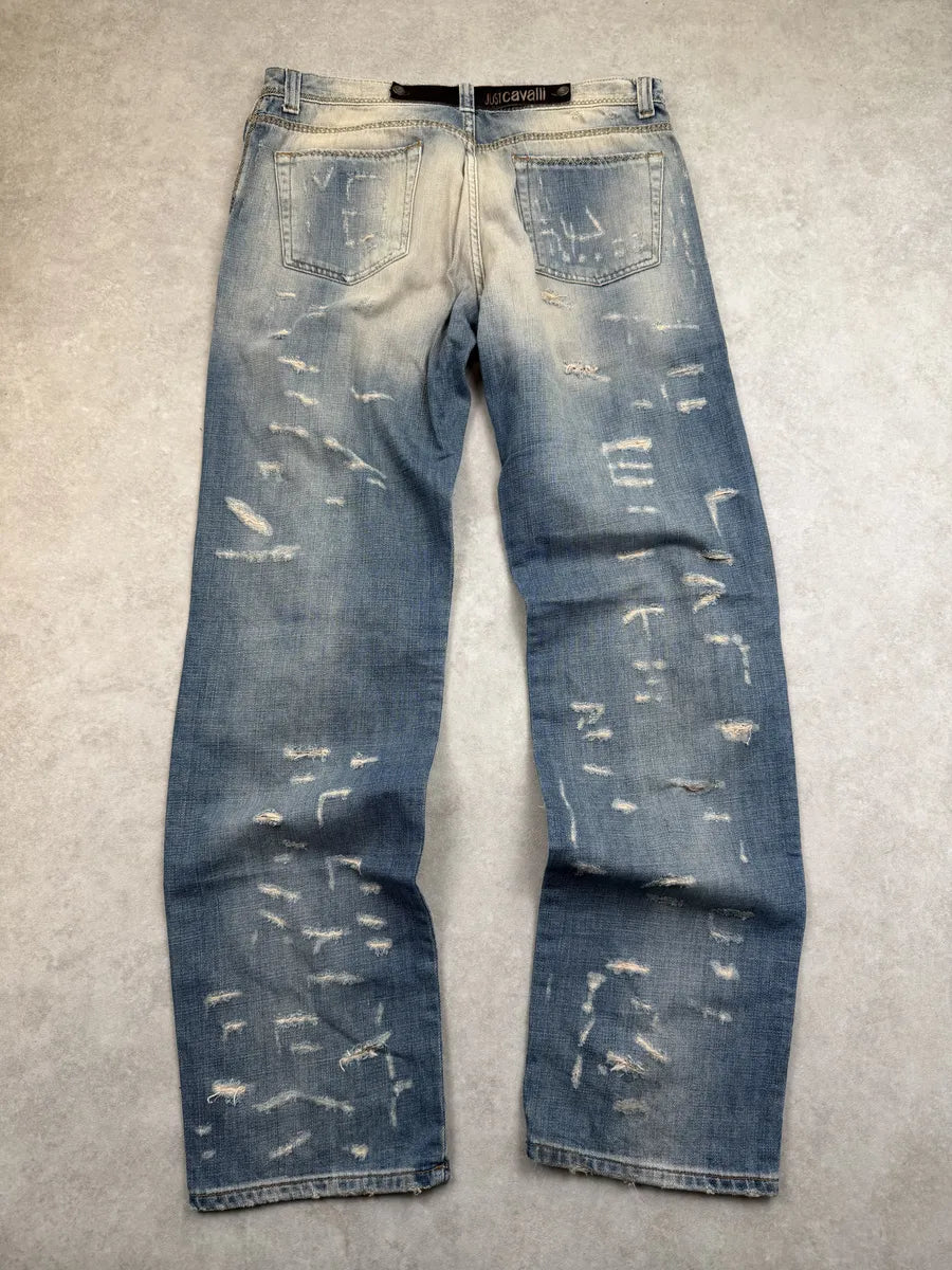 AW2005 Cavalli Blue Distressed Denim Jeans dECrUDc 2