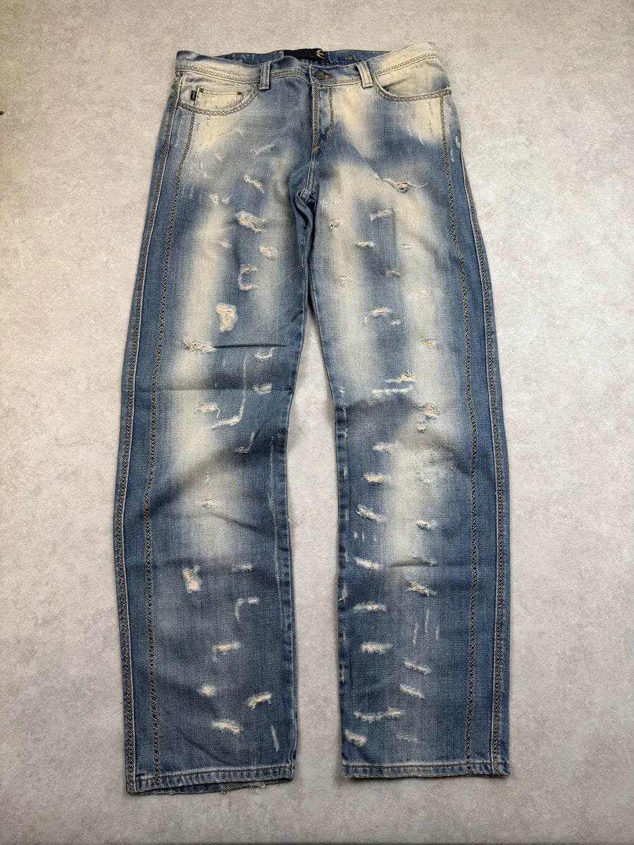 AW2005 Cavalli Blue Distressed Denim Jeans dECrUDc 6