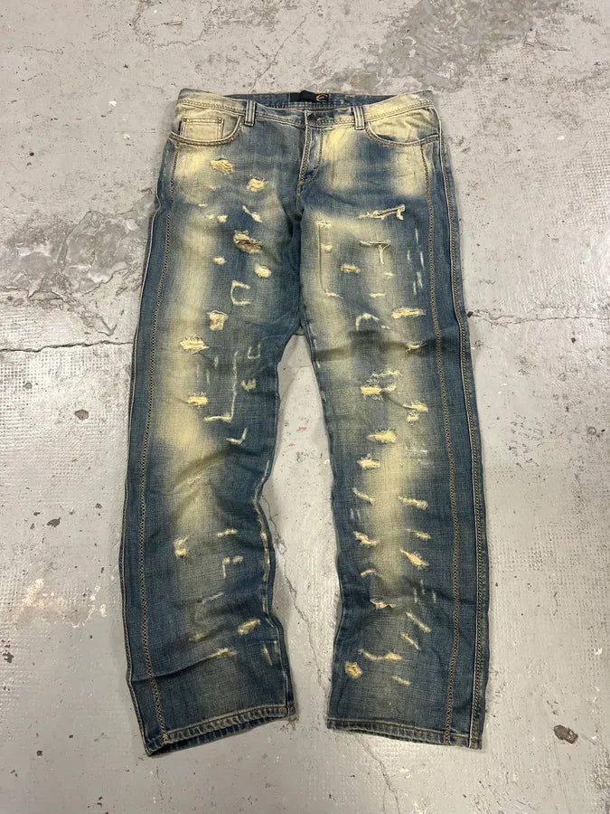 AW2005 Cavalli Blue Distressed Denim Jeans PQqNElX 0