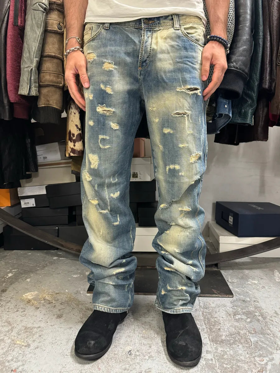 AW2005 Cavalli Blue Distressed Denim Jeans PQqNElX 1