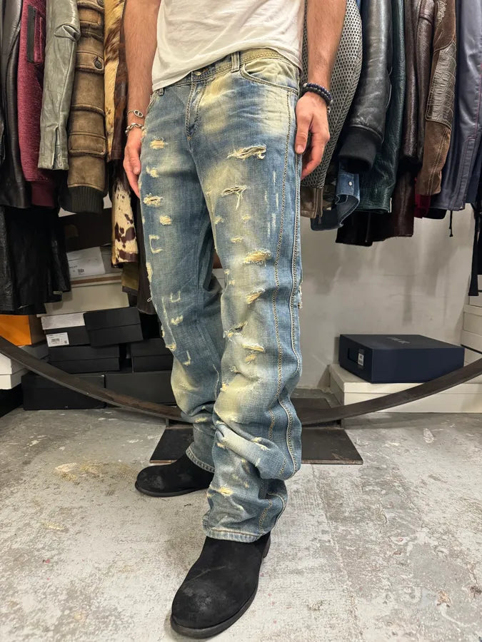 AW2005 Cavalli Blue Distressed Denim Jeans PQqNElX 2