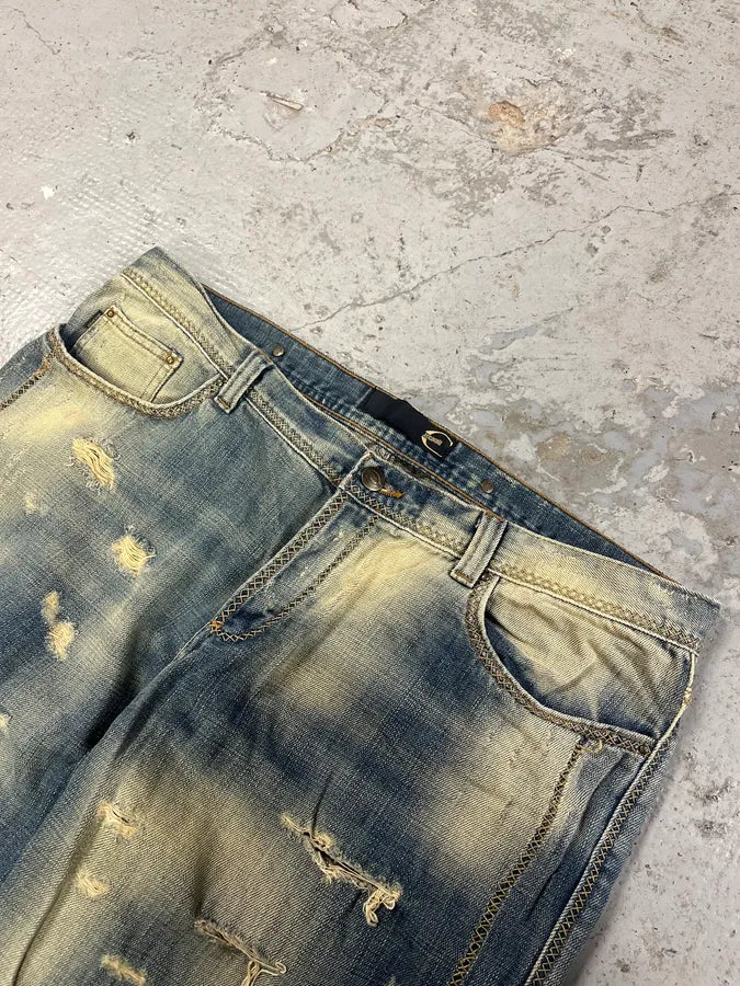 AW2005 Cavalli Blue Distressed Denim Jeans PQqNElX 4