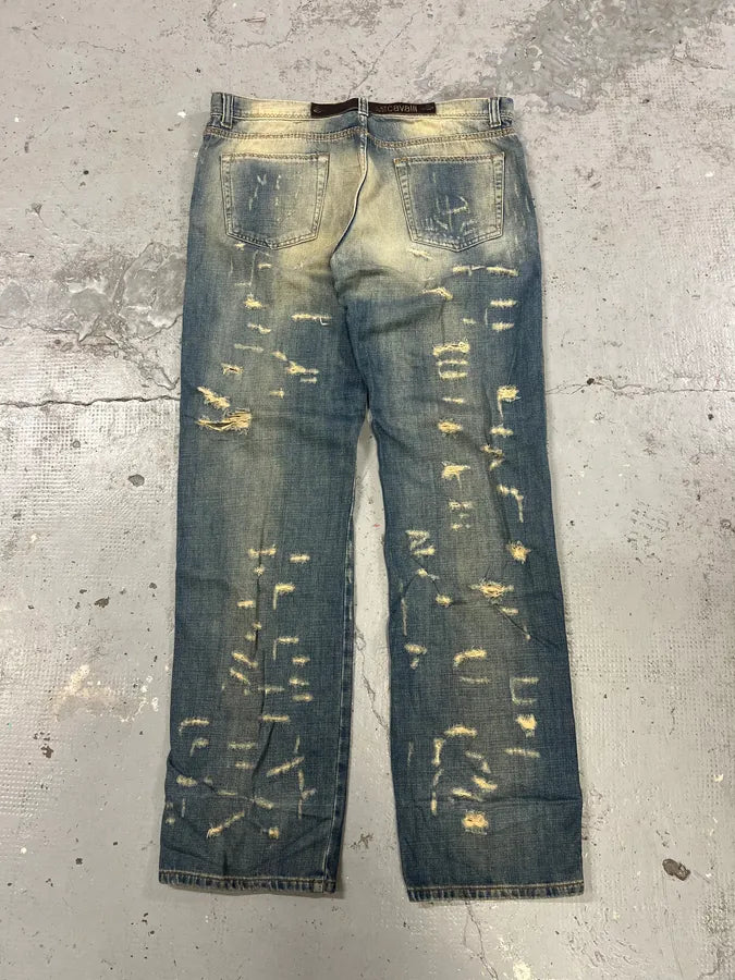 AW2005 Cavalli Blue Distressed Denim Jeans PQqNElX 6