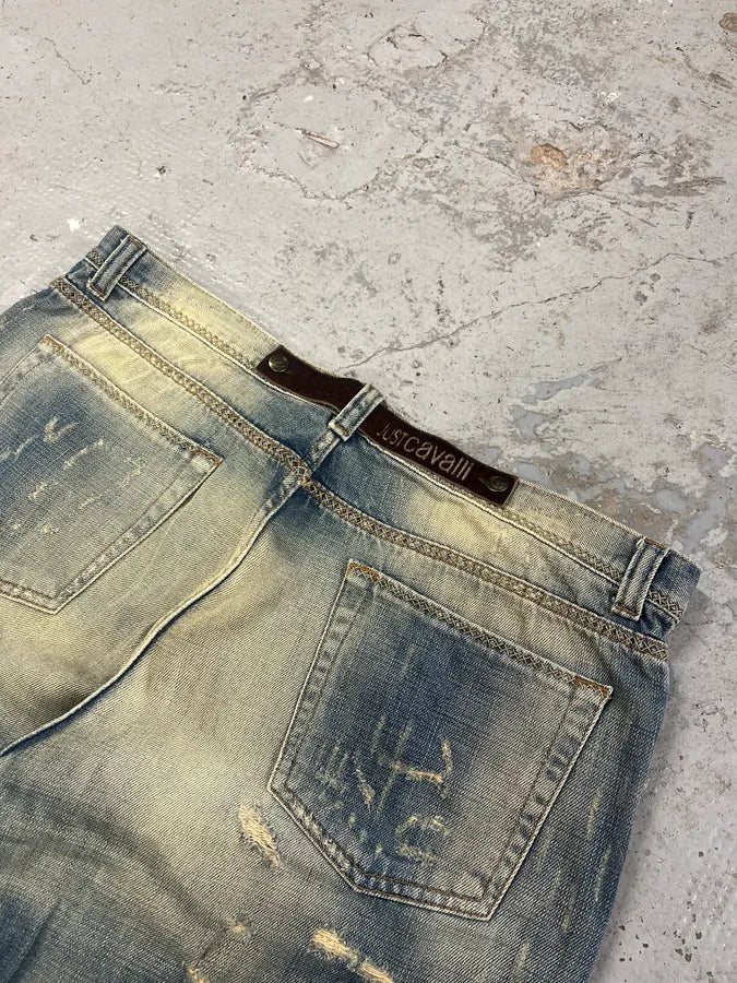 AW2005 Cavalli Blue Distressed Denim Jeans PQqNElX 7