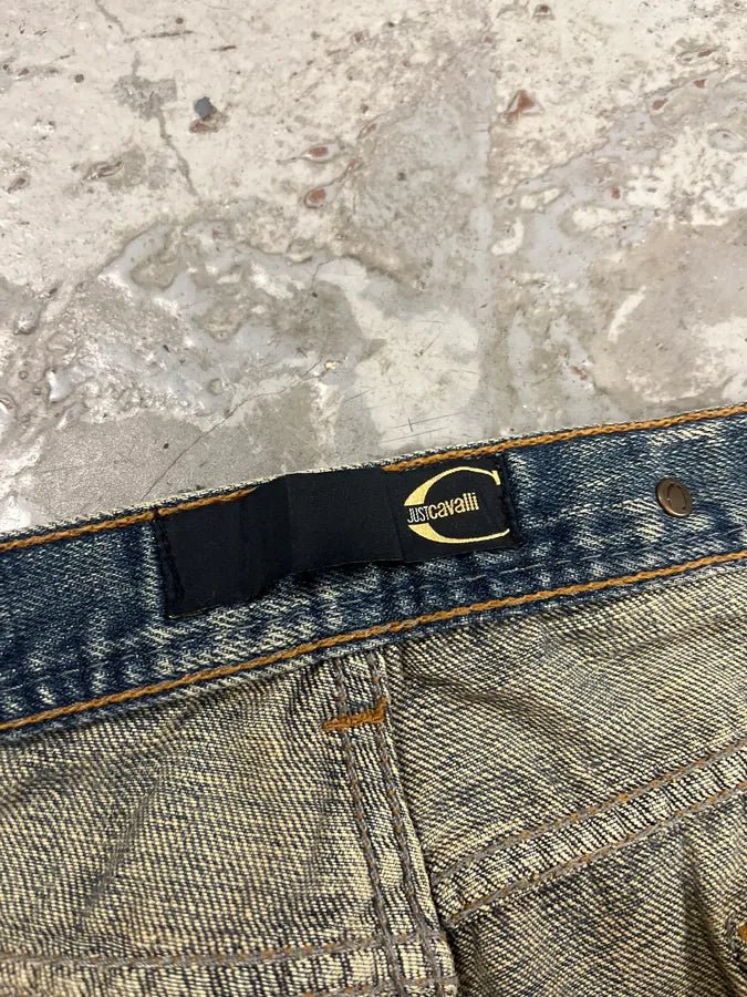 AW2005 Cavalli Blue Distressed Denim Jeans PQqNElX 9