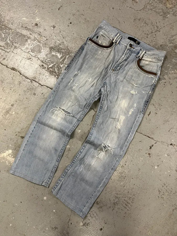 AW2005 Cavalli Blue Distressed Hybrid Jeans pigqccD 5