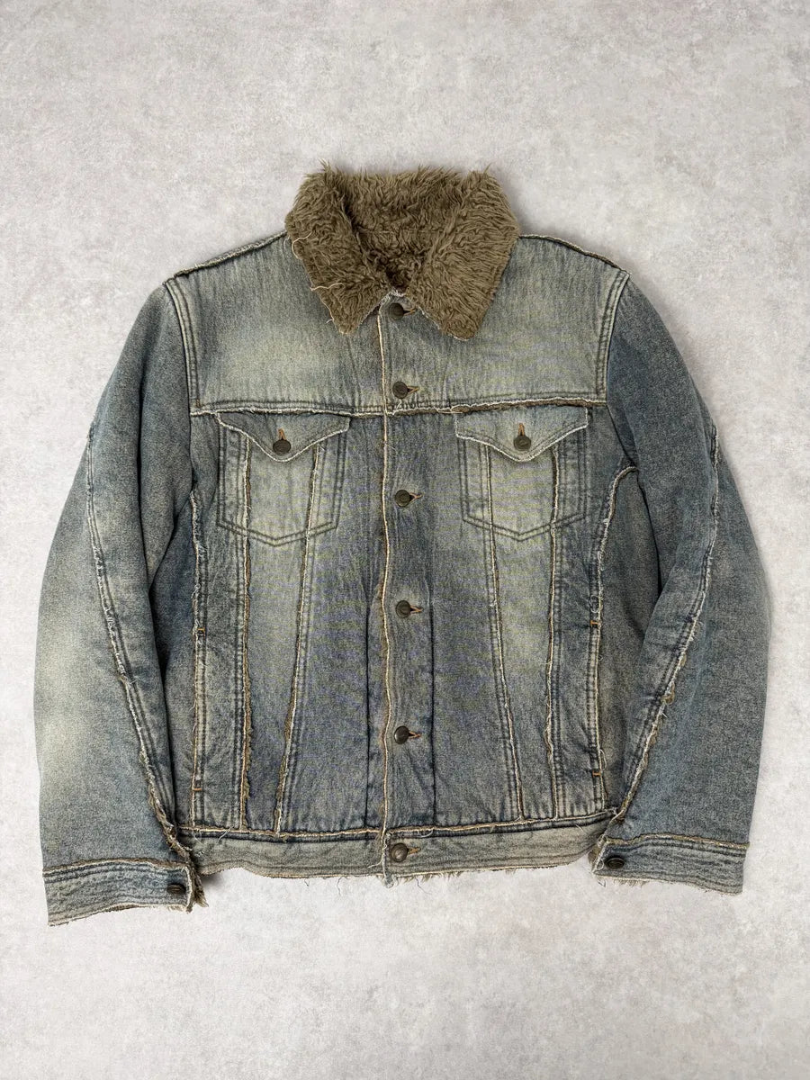 AW2005 Cavalli Blue Faux Fur Faded Denim Jacket eEsjLBa 0