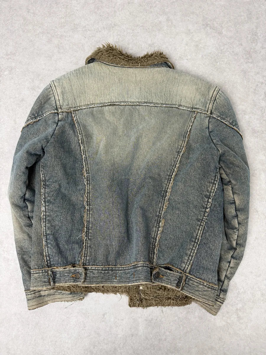 AW2005 Cavalli Blue Faux Fur Faded Denim Jacket eEsjLBa 1