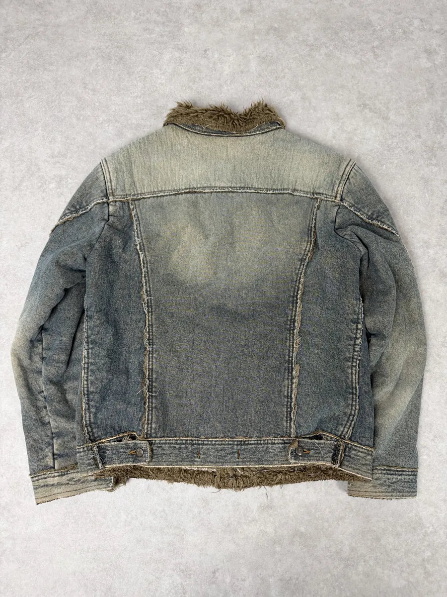 AW2005 Cavalli Blue Faux Fur Faded Denim Jacket eEsjLBa 10