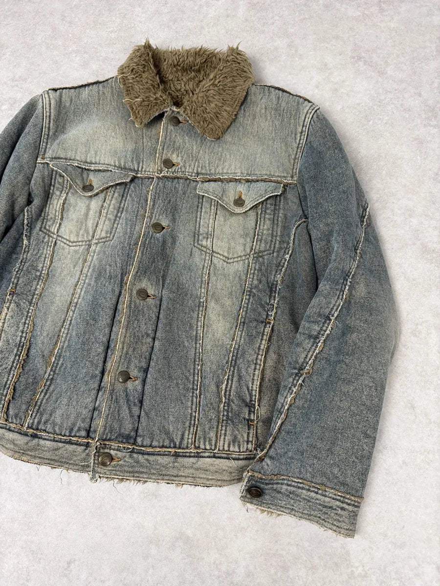 AW2005 Cavalli Blue Faux Fur Faded Denim Jacket eEsjLBa 12