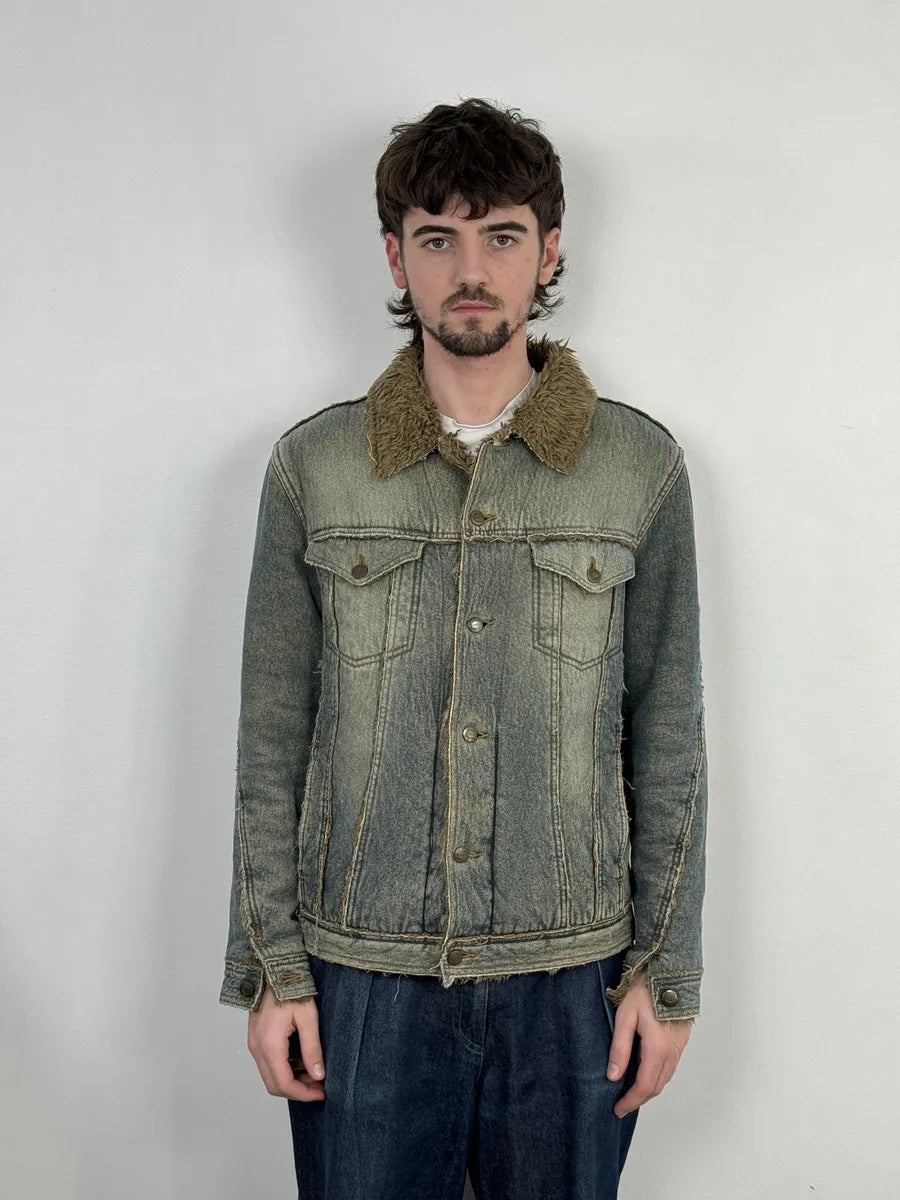 AW2005 Cavalli Blue Faux Fur Faded Denim Jacket eEsjLBa 2