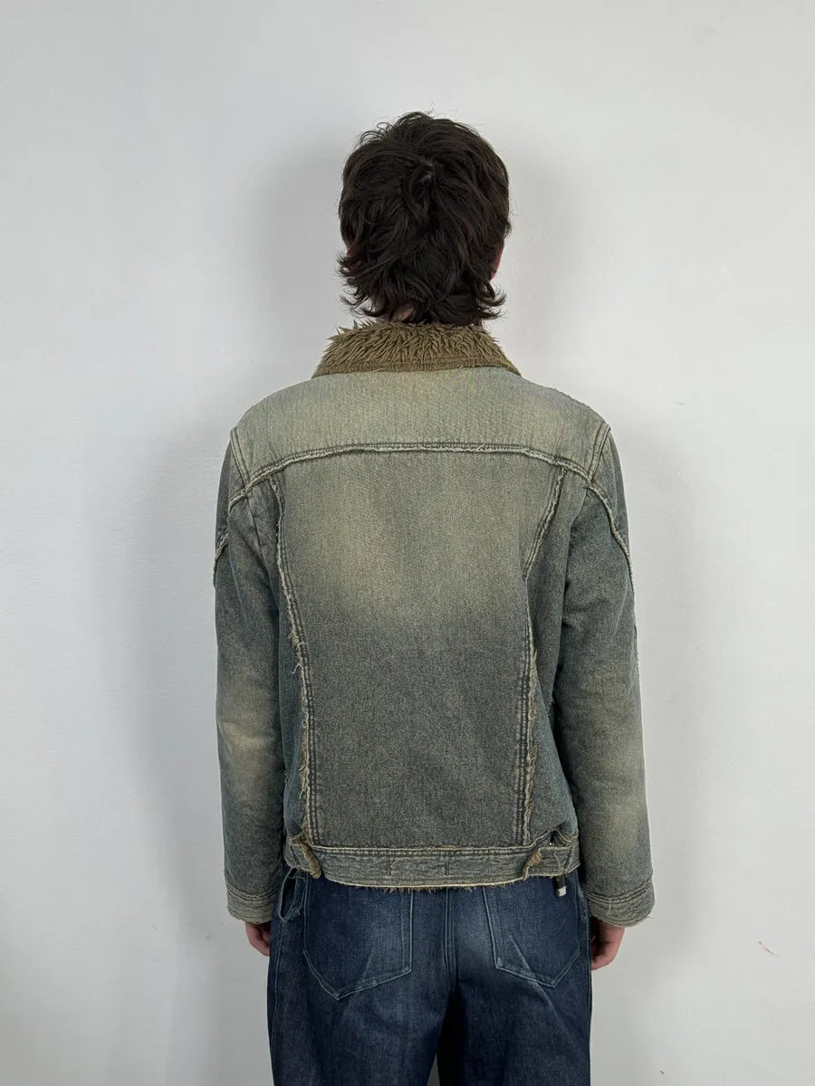 AW2005 Cavalli Blue Faux Fur Faded Denim Jacket eEsjLBa 3